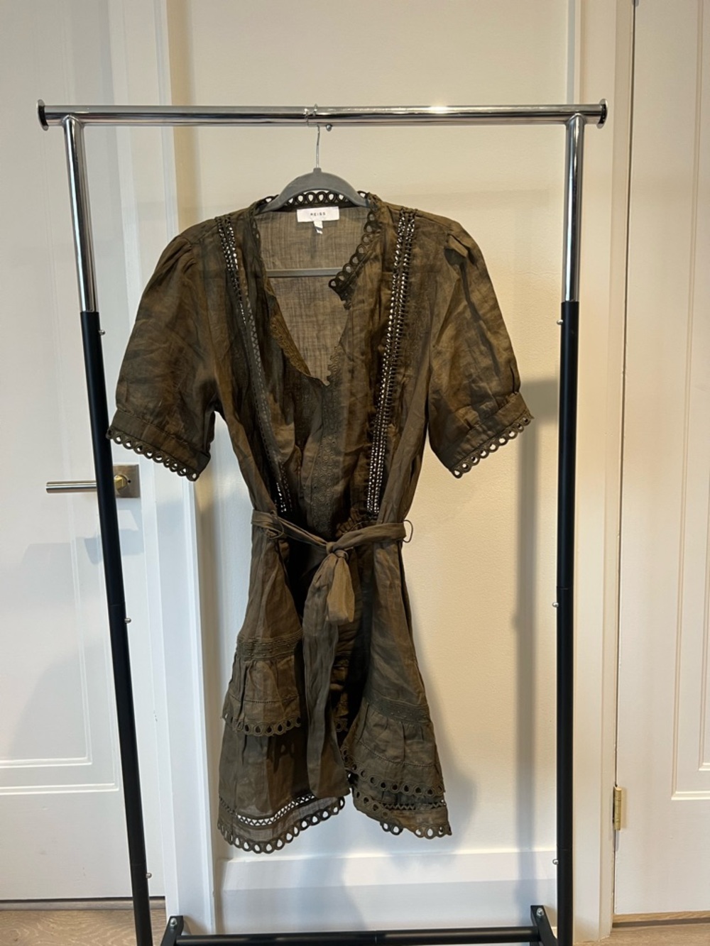 Reiss dark green Linen belted Dress